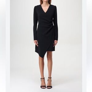 Hyfve NWOT Black Long Sleeve Wrap style V Neck Asymmetrical Hem Dress Large